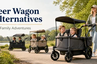 Veer Wagon alternatives featured image showing family stroller wagons with kids on a sunny outdoor path