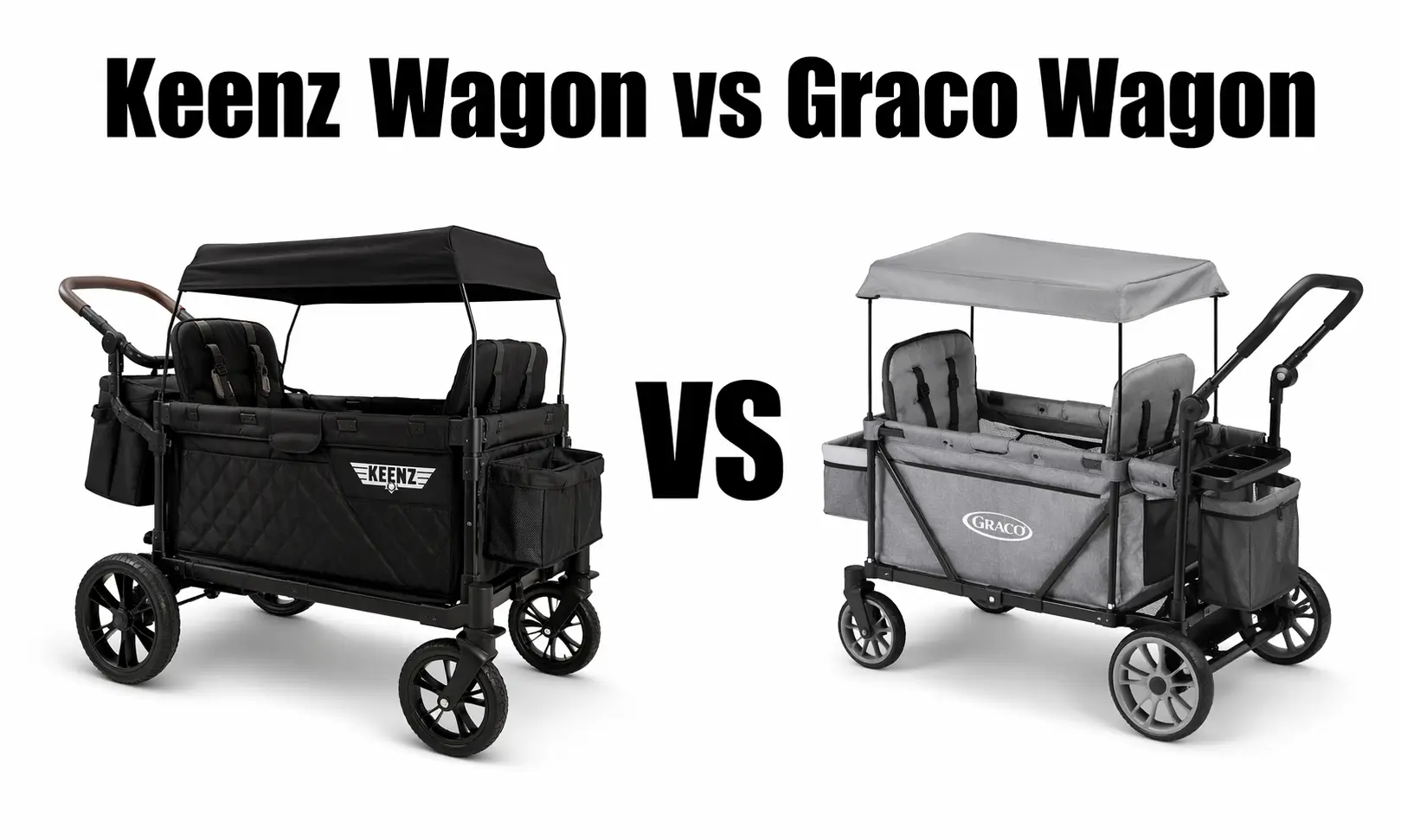 Featured image showing a side-by-side Keenz Wagon vs Graco Wagon comparison on a clean white background with both stroller wagons and bold title text.