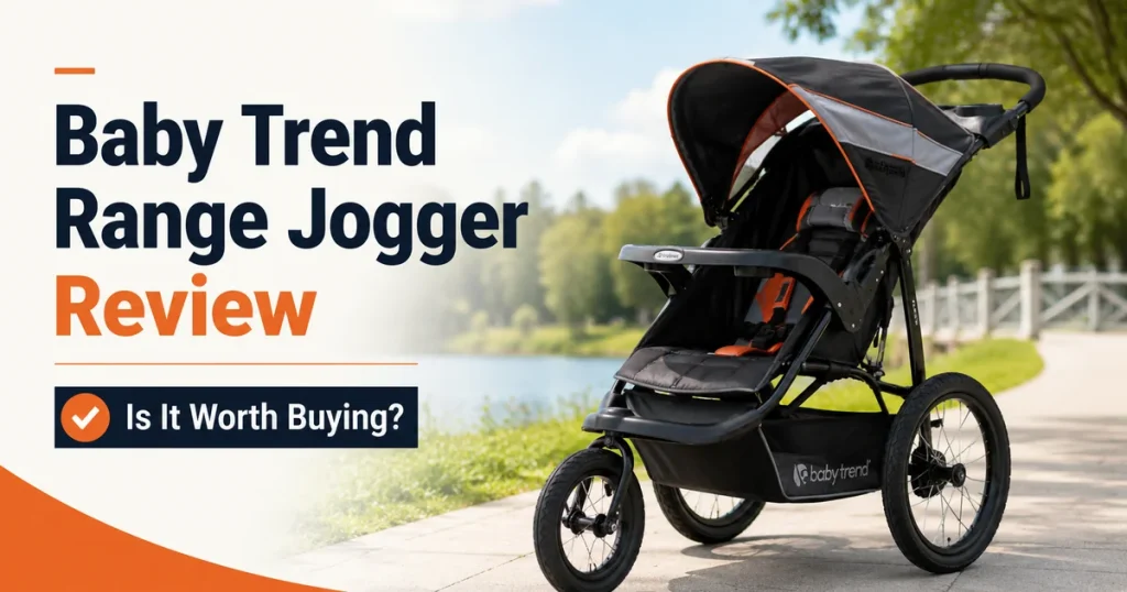 Baby Trend Range Jogger stroller review showing a three-wheel jogging stroller with large tires for parents considering an affordable outdoor stroller