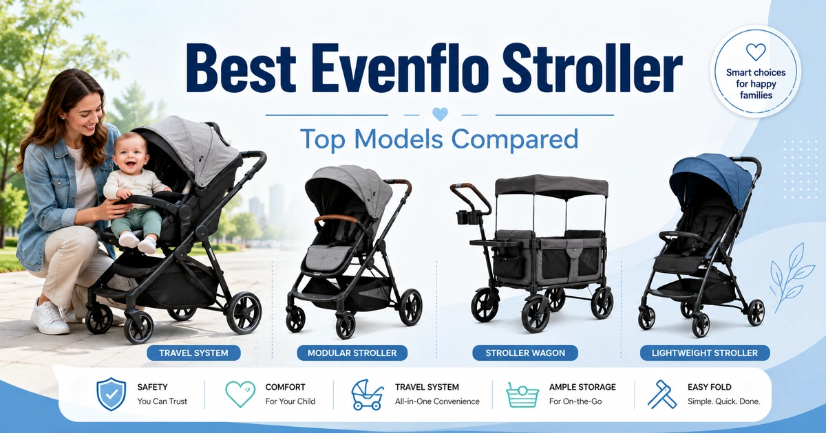 Best Evenflo stroller comparison guide with mother and baby, travel system, modular stroller, stroller wagon, lightweight stroller, safety, comfort, storage, easy fold, and parent buying tips.