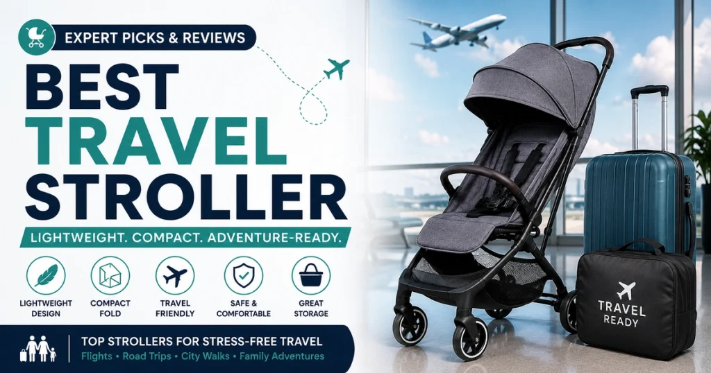 Best travel stroller guide with compact fold stroller, luggage, airport travel, lightweight design, safety, comfort, and parent buying tips.